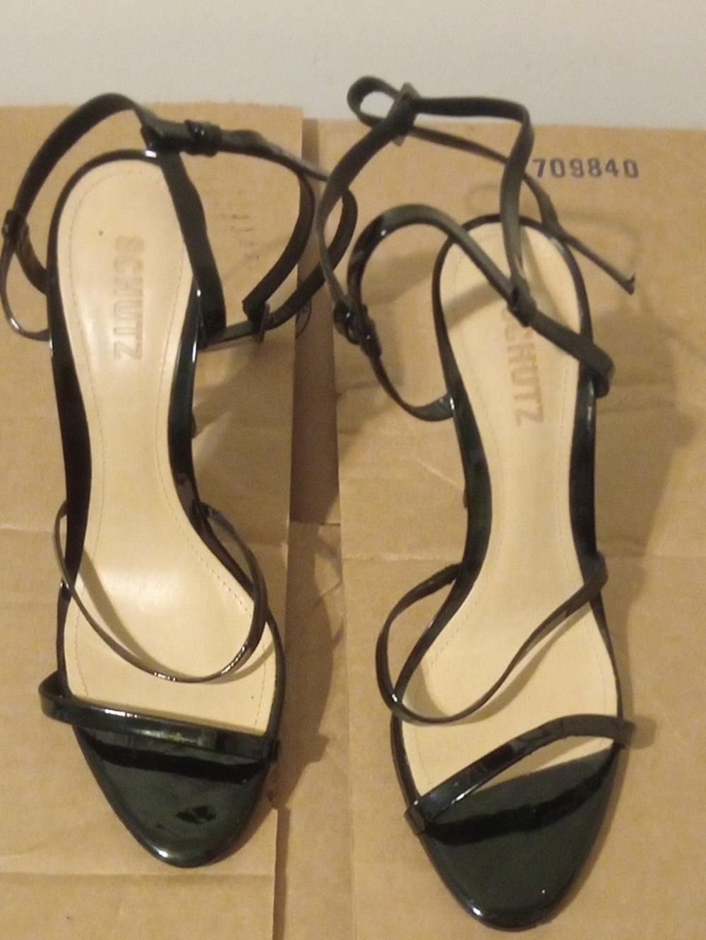 SCHUTZ Black Patent Strappy Ankle-Tie Heels